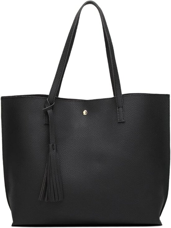 Handbags - 〽️Women Black Soft Faux Leather Big Capacity Tassel Casual Shoulder Tote Handbag